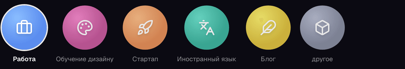 Выбор направления в Focus Limit: Работа, Обучение дизайну, Стартап, Иностранный язык, Блог